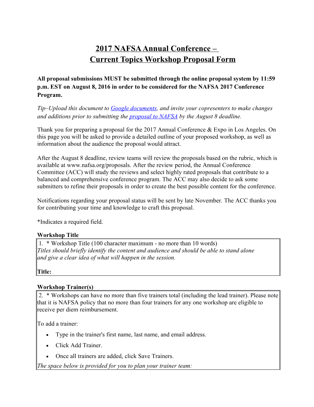 2017 NAFSA Annual Conference Current Topics Workshop Proposal Form