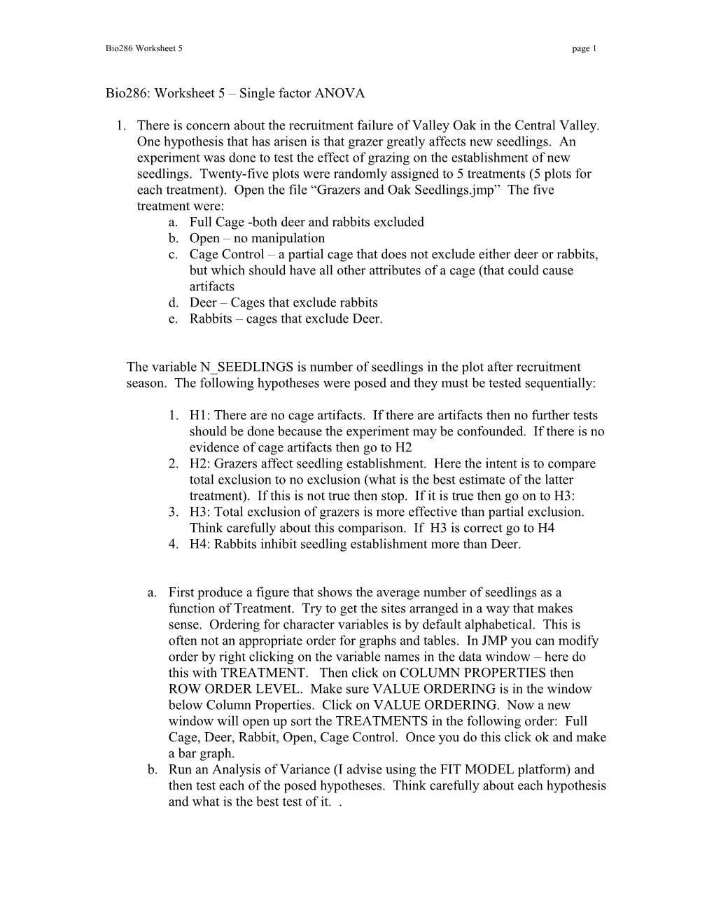 Worksheet 6 Single Factor ANOVA