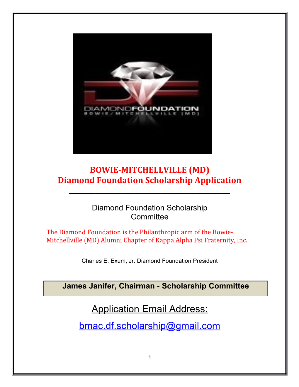 Diamond Foundation Scholarship Application