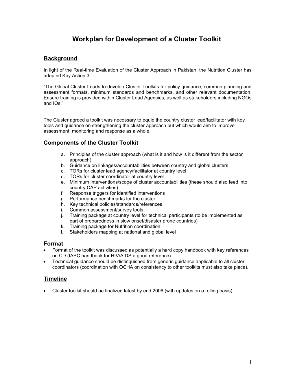 Workplan for Development of a Cluster Toolkit