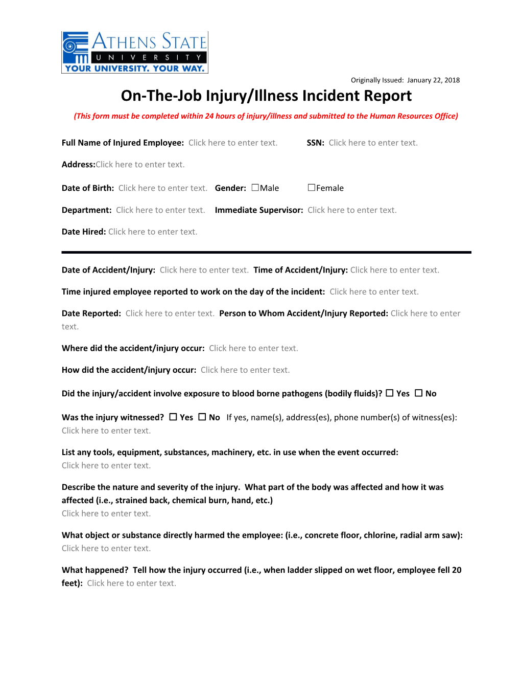 On-The-Job Injury/Illness Incident Report
