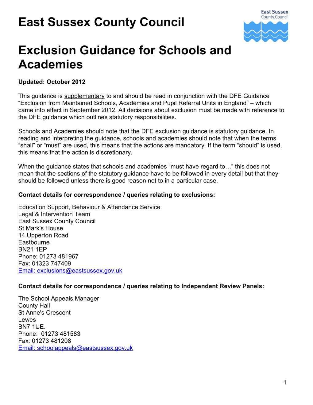 Exclusion Guidance for Schools and Academies