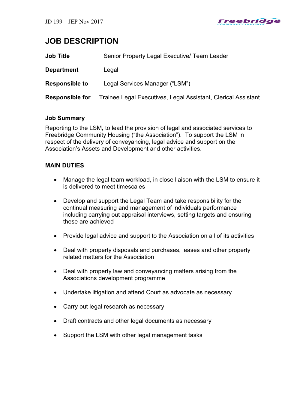 Job Titlesenior Property Legal Executive/ Team Leader