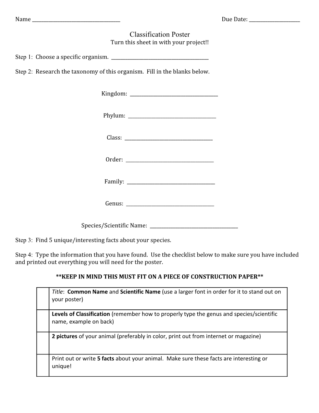 Turn This Sheet in with Your Project