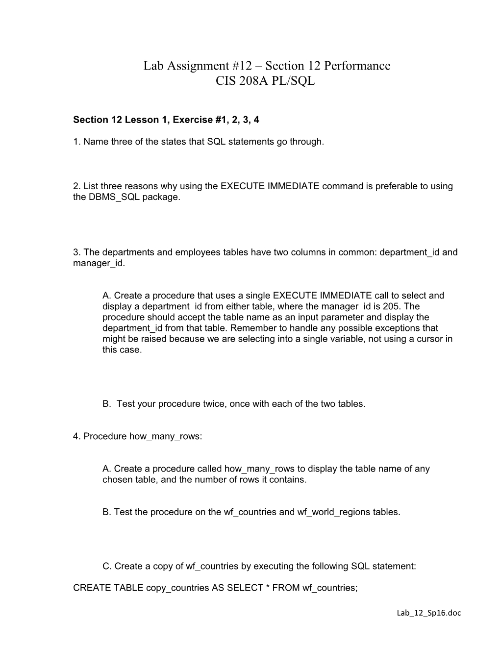 Section 12 Lesson 1, Exercise #1, 2, 3, 4