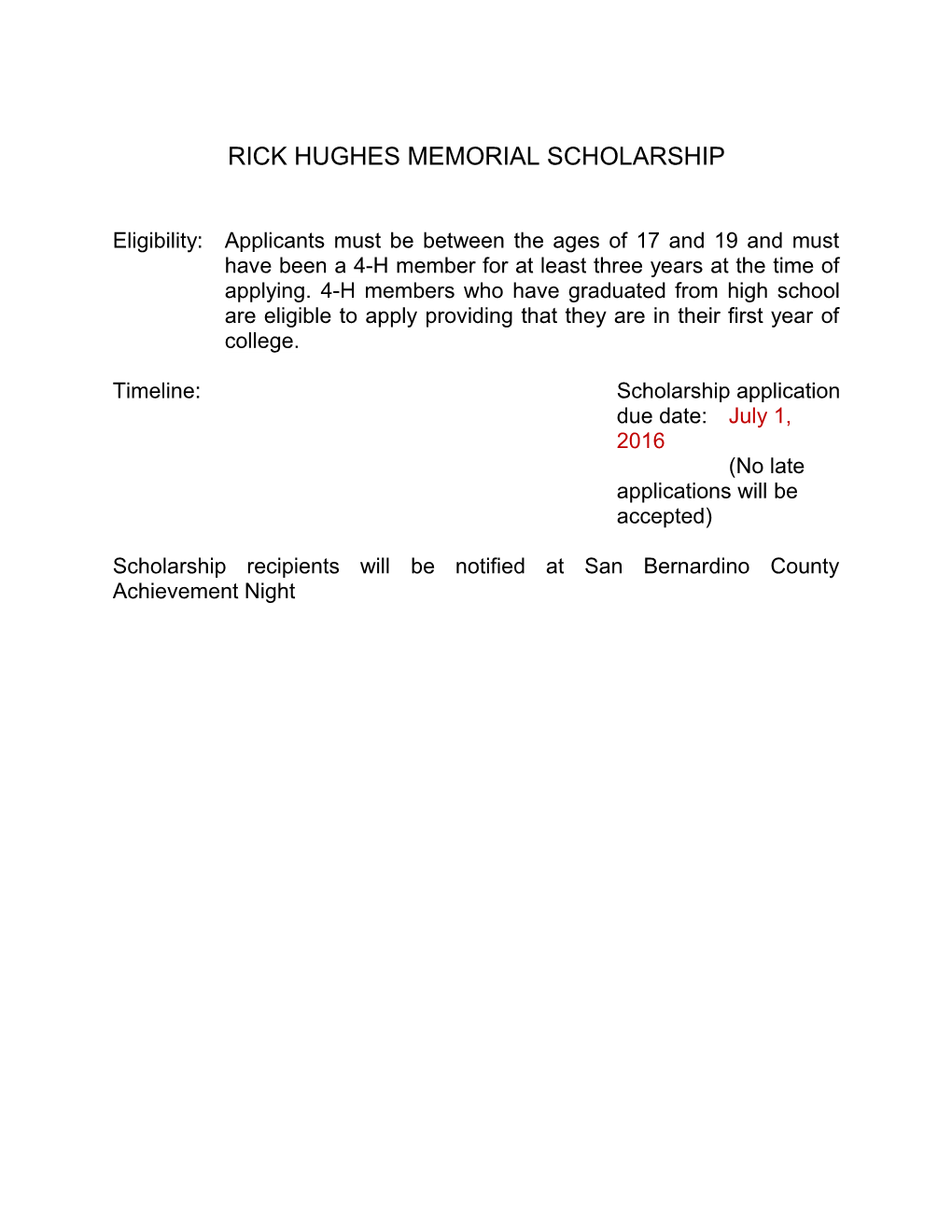 Rick Hughes Memorial Scholarship