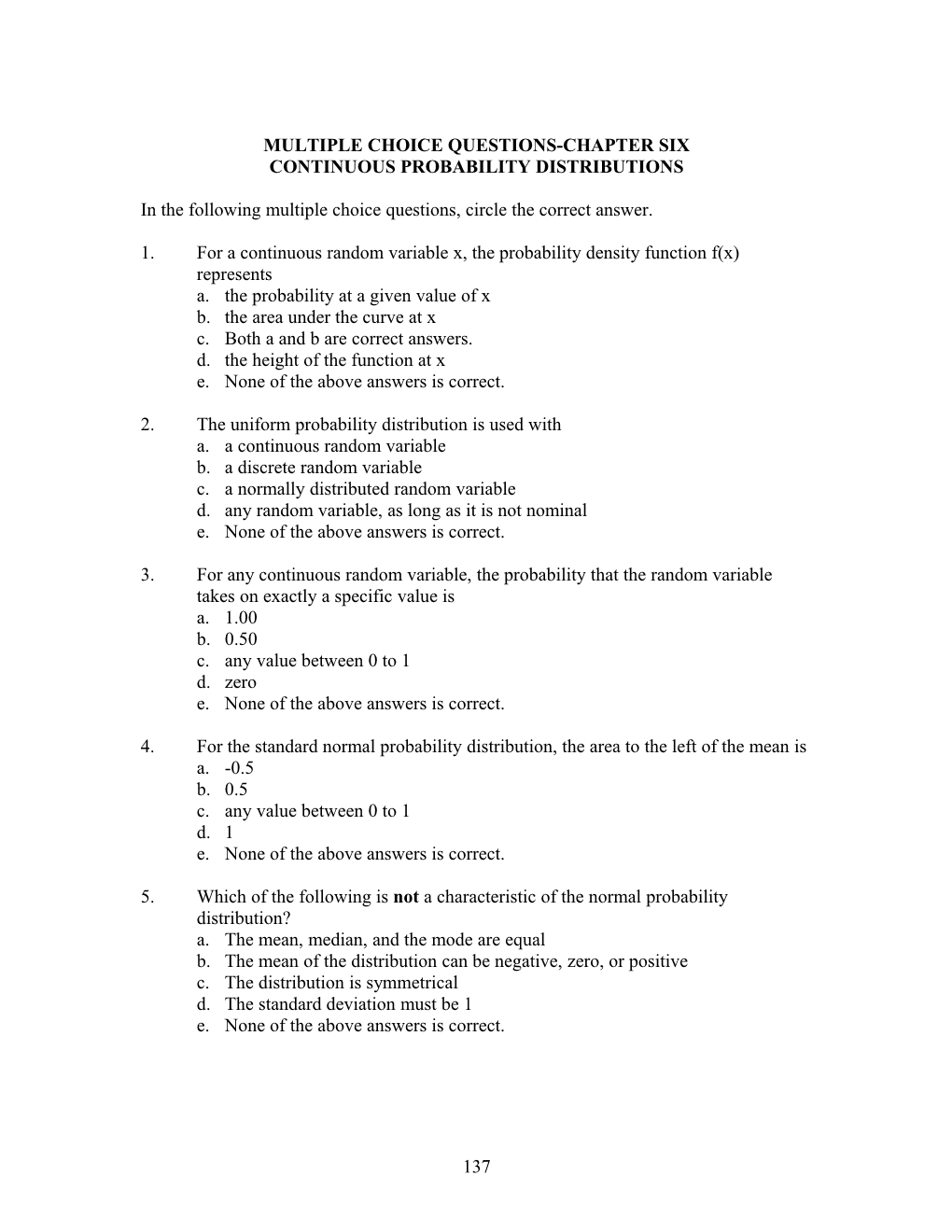 Multiple Choice Questions-Chapter Six