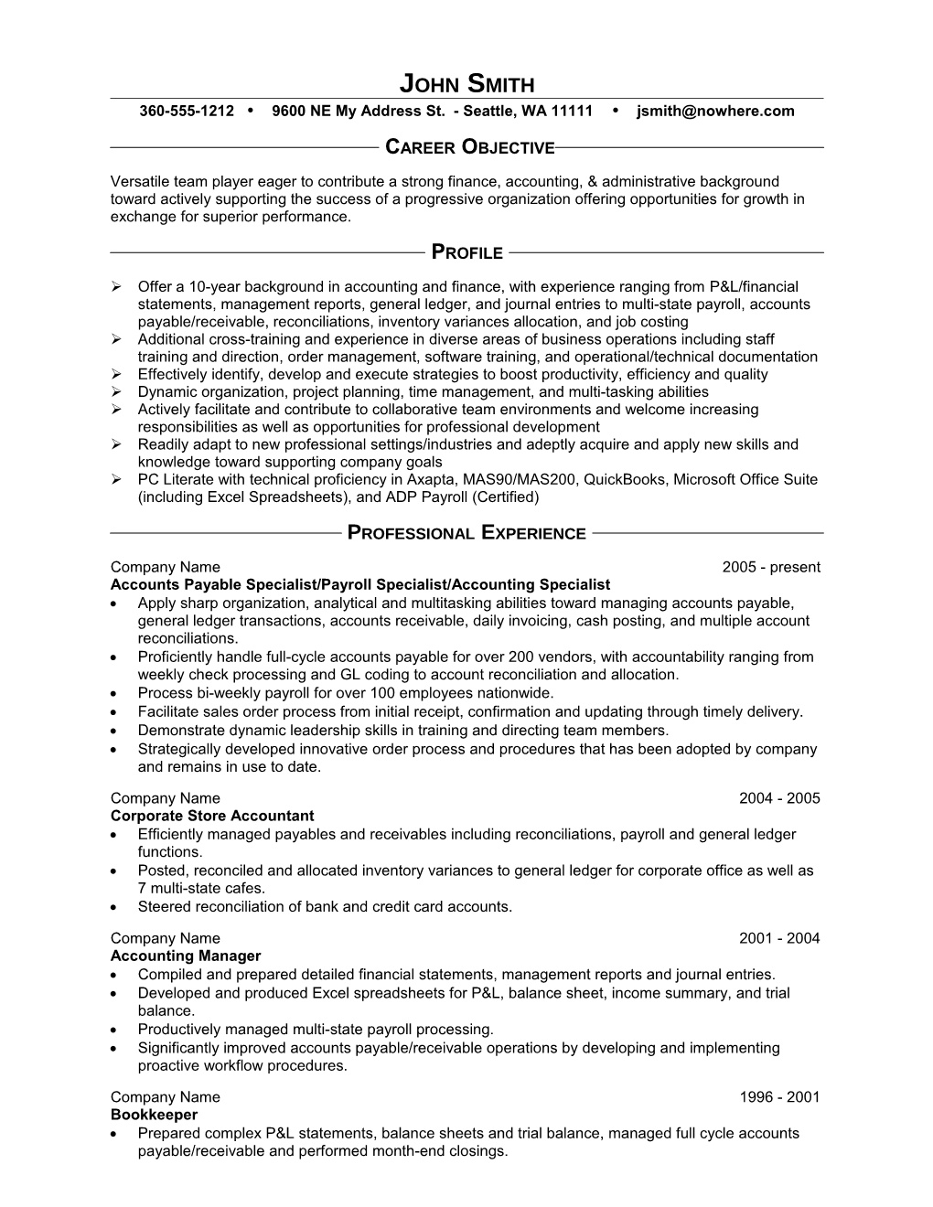Accounting Resume - Sample