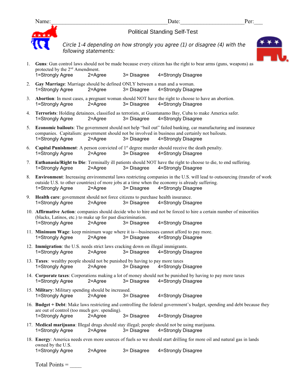 Political Standing Self-Test