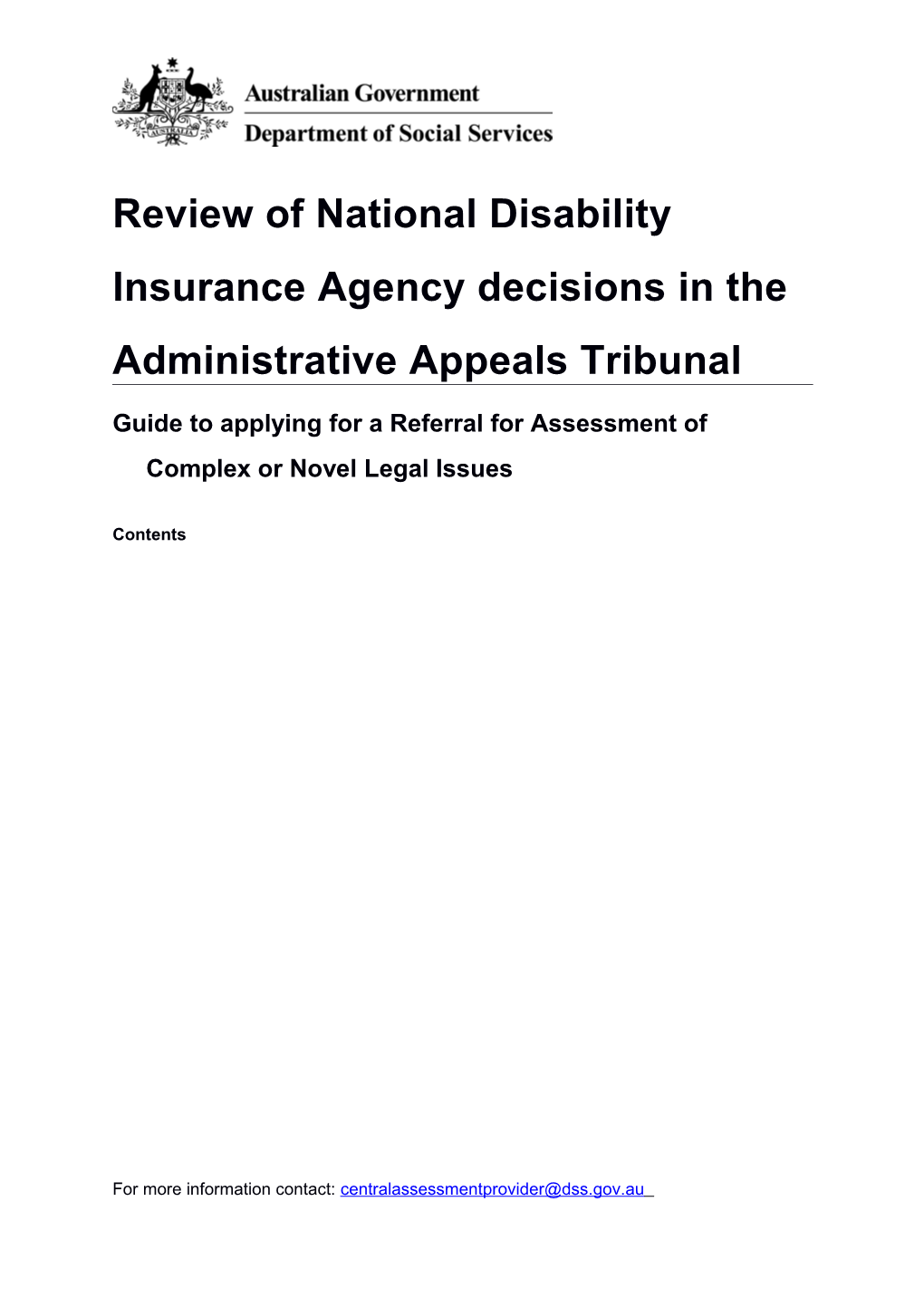 Guide to Applying for a Referral for Assessment of Complex Or Novel Legal Issues