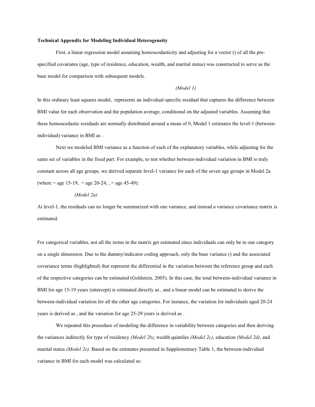 Technical Appendix for Modeling Individual Heterogeneity