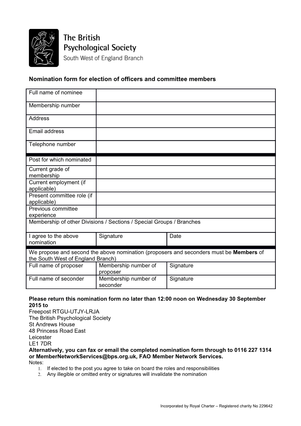 BPS South West Branch Nomination Form 2015