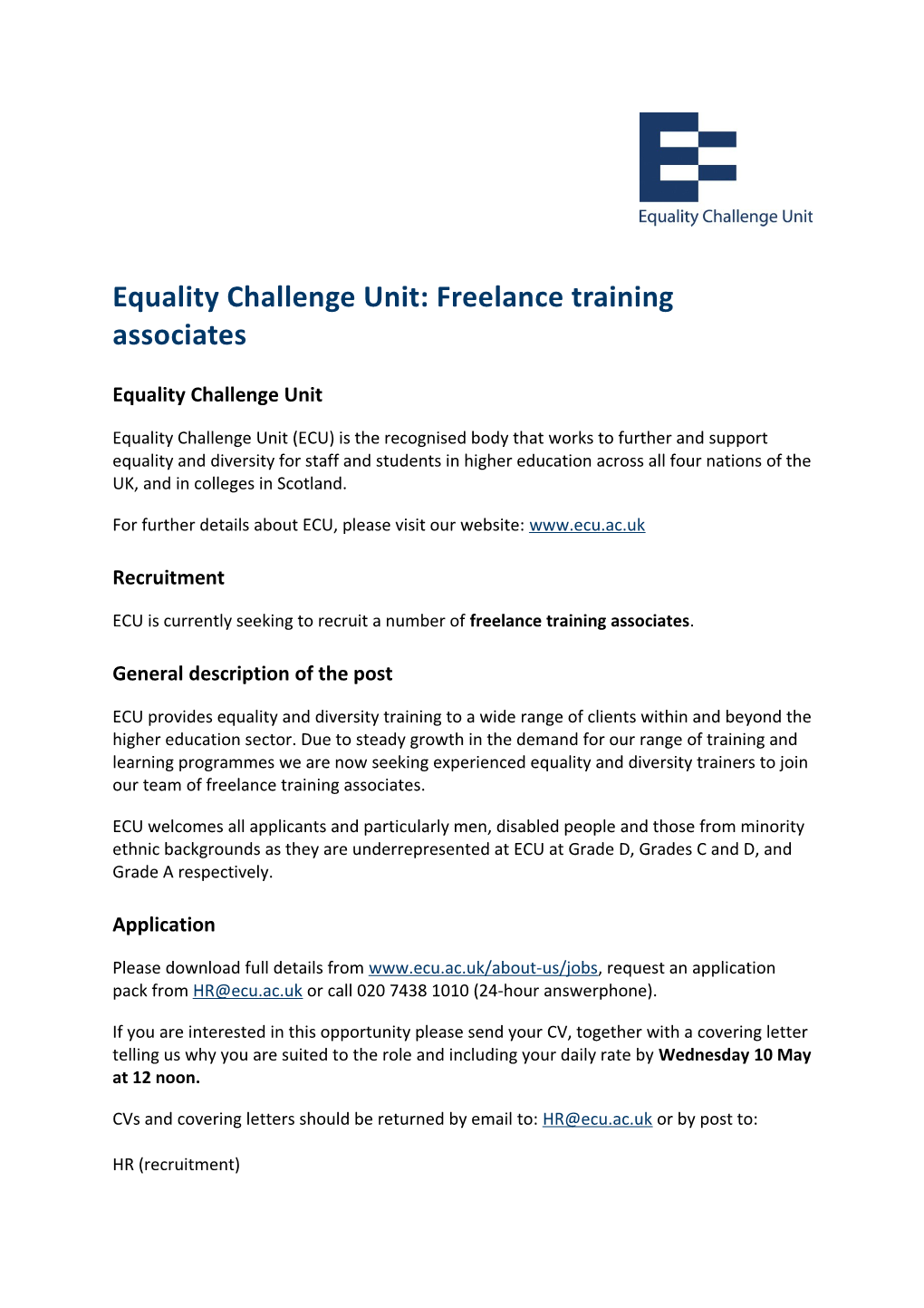 Equality Challenge Unit: Freelance Training Associates