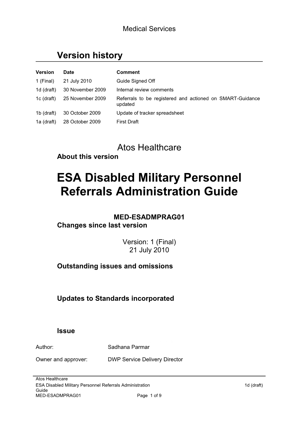 ESA Disabled Military Personnel Referrals Administration Guide