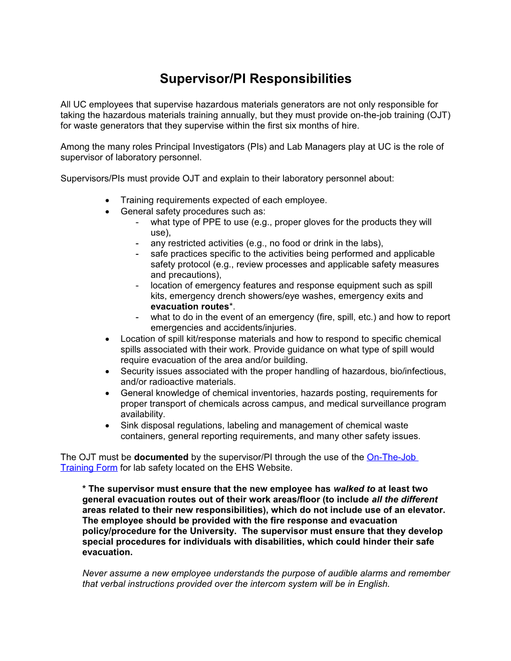 Supervisor/PI Responsibilities