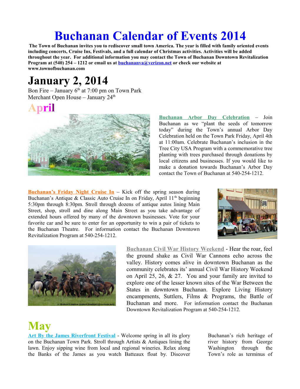 Buchanan Calendar of Events 2014