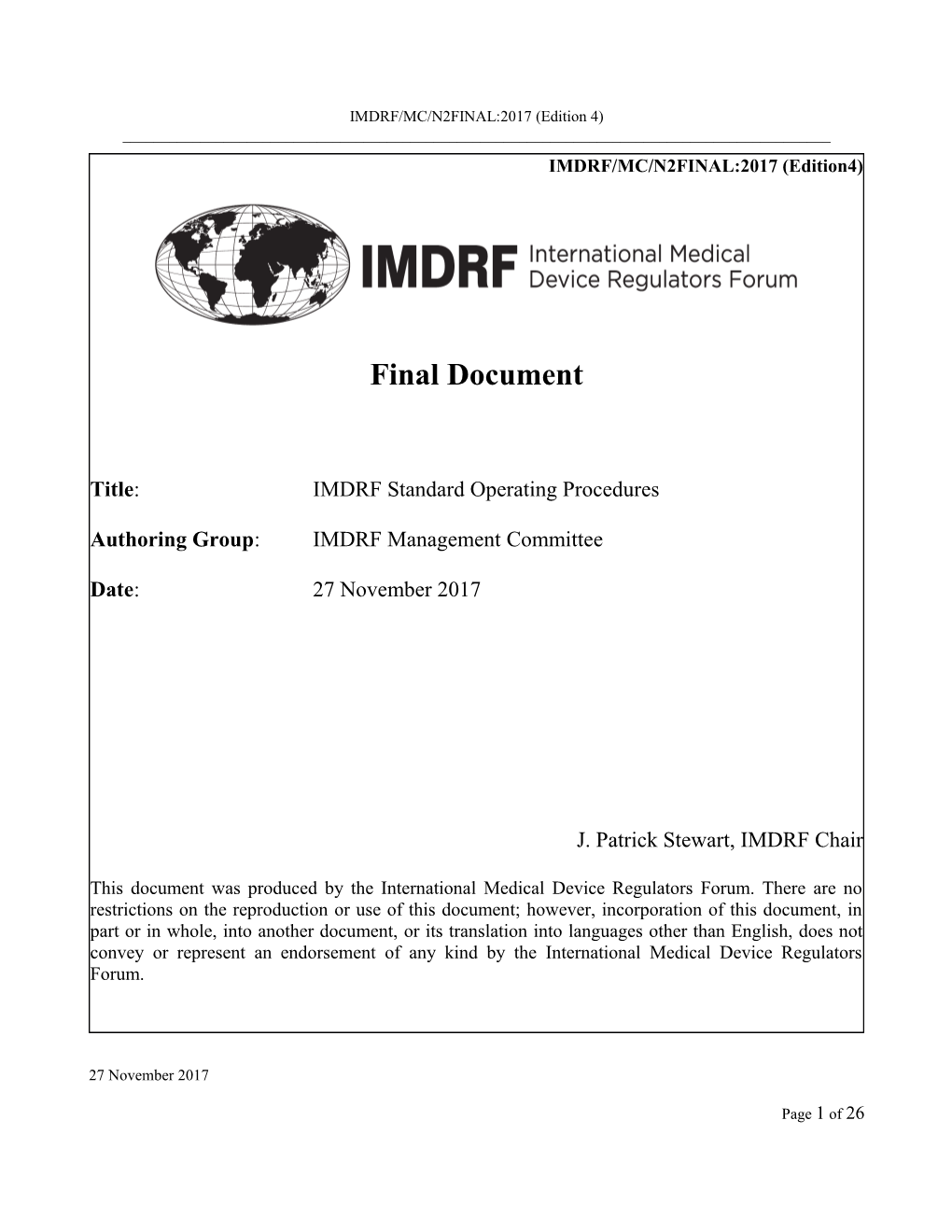 IMDRF Standard Operating Procedures