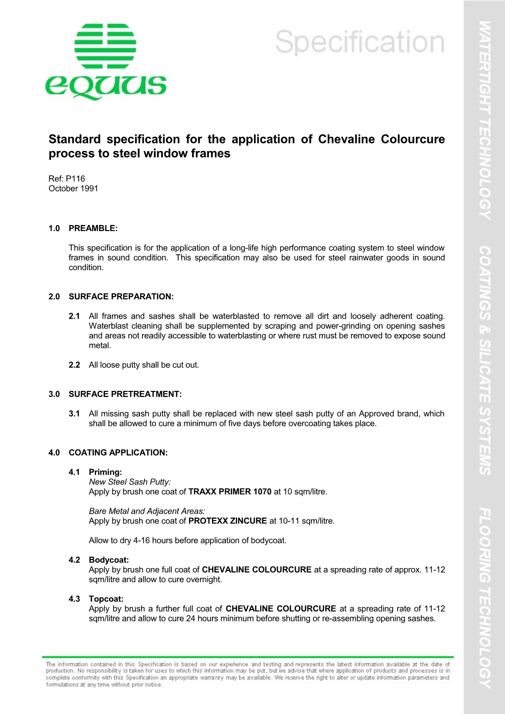 Standard Specification for the Application of Chevaline Colourcure Process to Steel Window