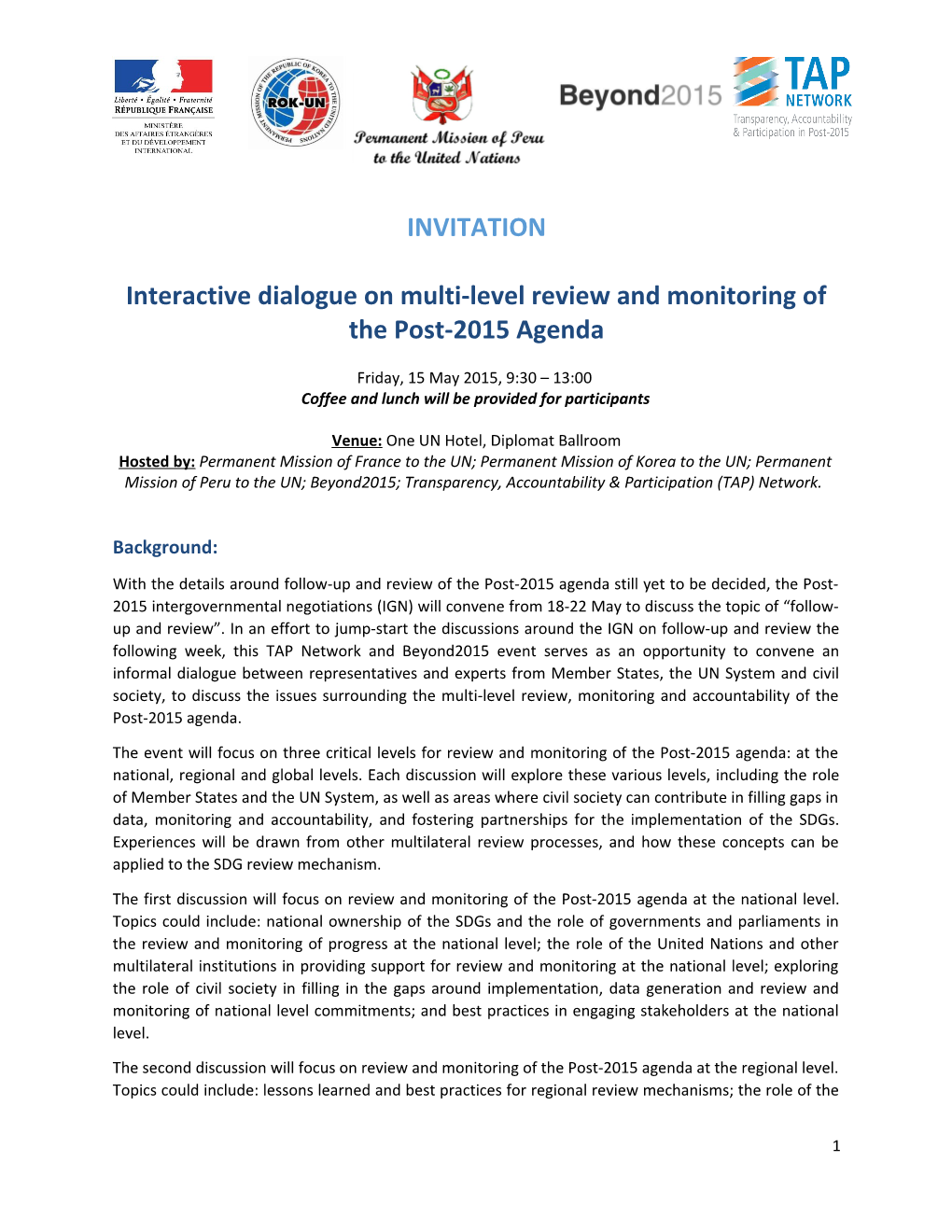 Interactive Dialogue on Multi-Level Review and Monitoring of the Post-2015 Agenda