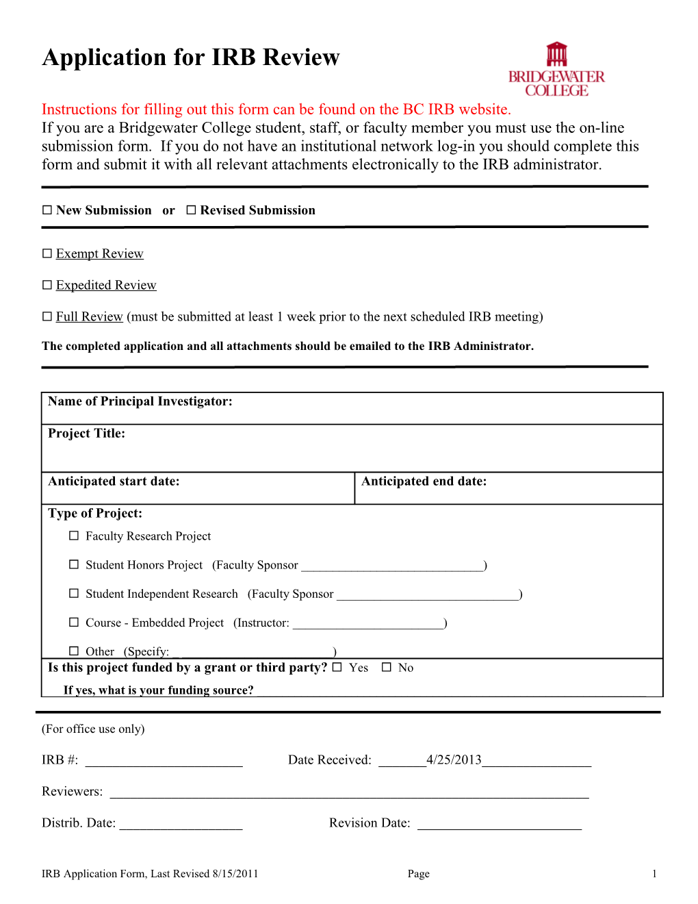 Instructions for Filling out This Form Can Be Found on the BC IRB Website