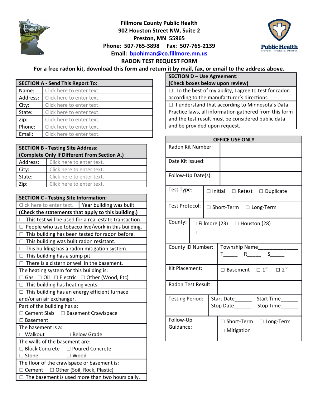 Radon Test Request Form