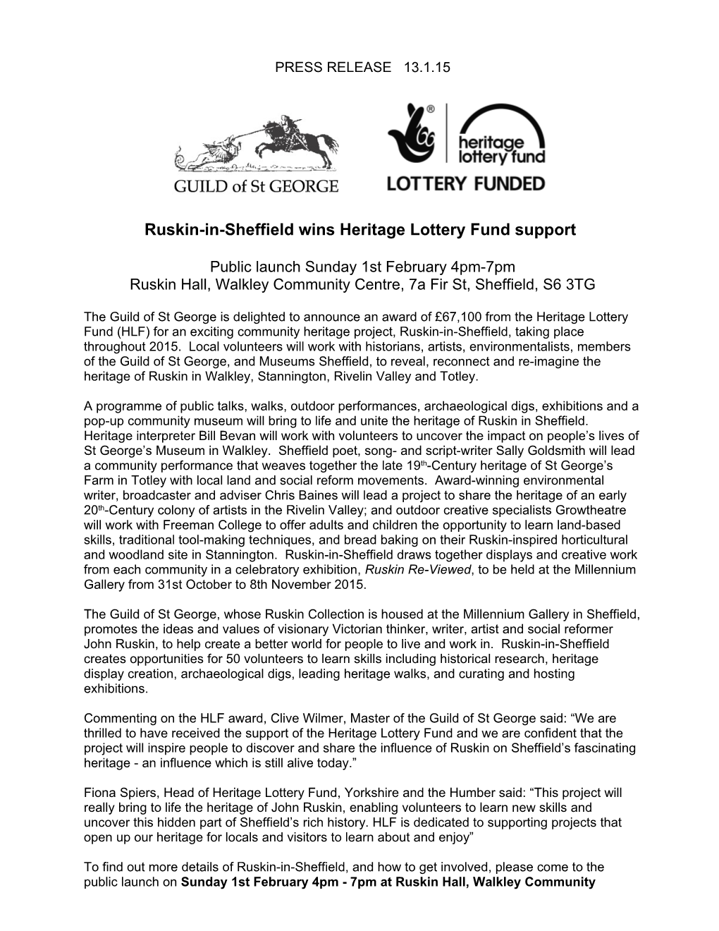 Ruskin-In-Sheffield Wins Heritage Lottery Fund Support