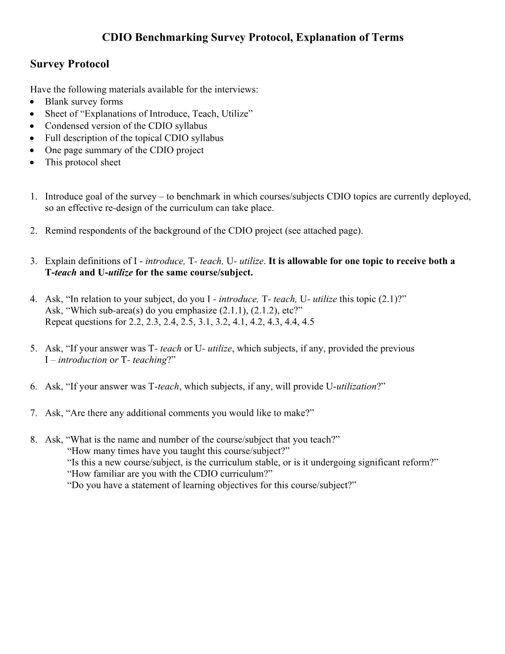 Pilot Survey Protocol