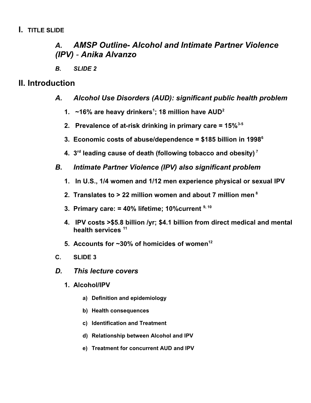 AMSP Outline- Alcohol and Intimate Partner Violence (IPV)
