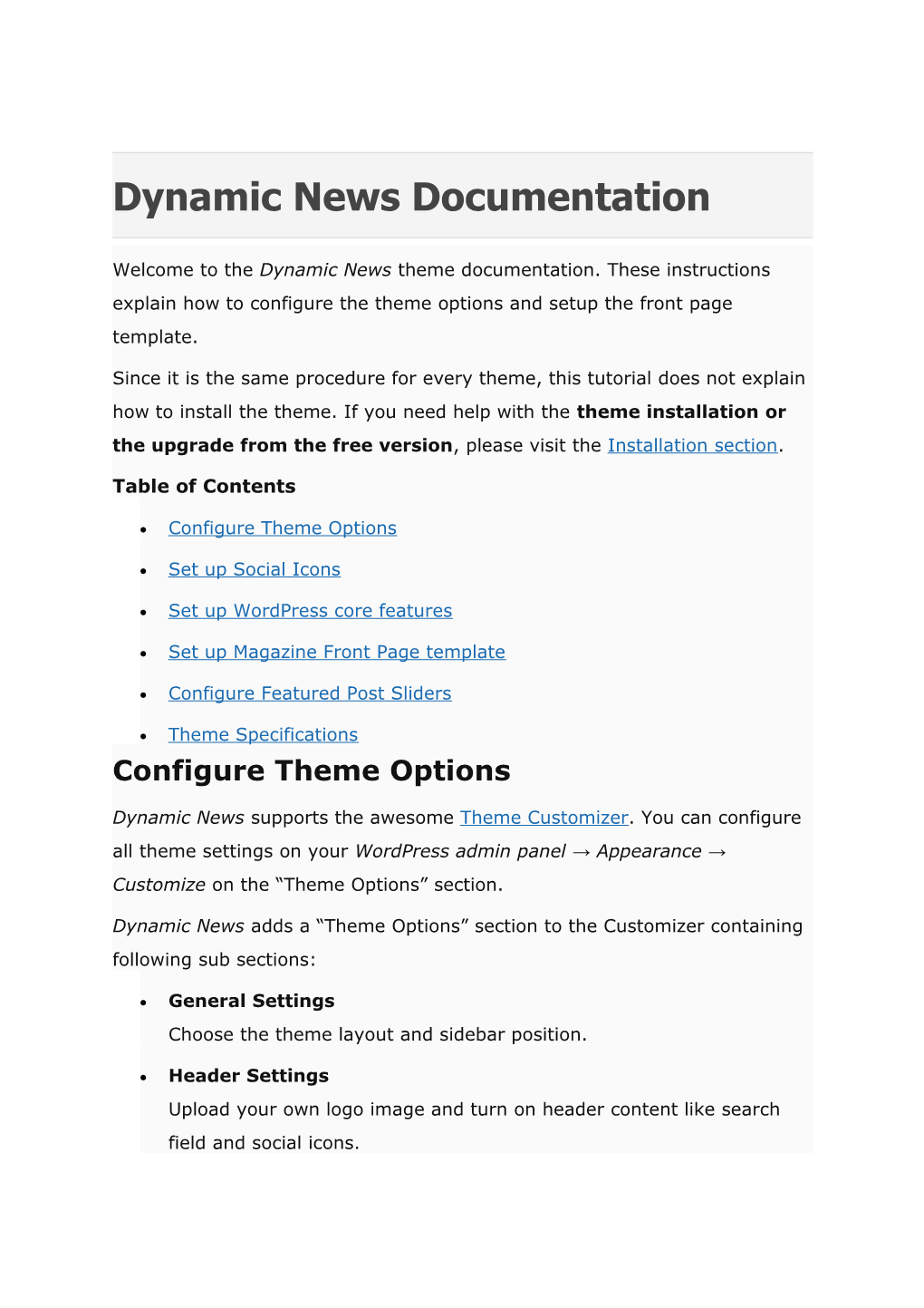 Dynamic News Wordpress Pro Theme Documentation
