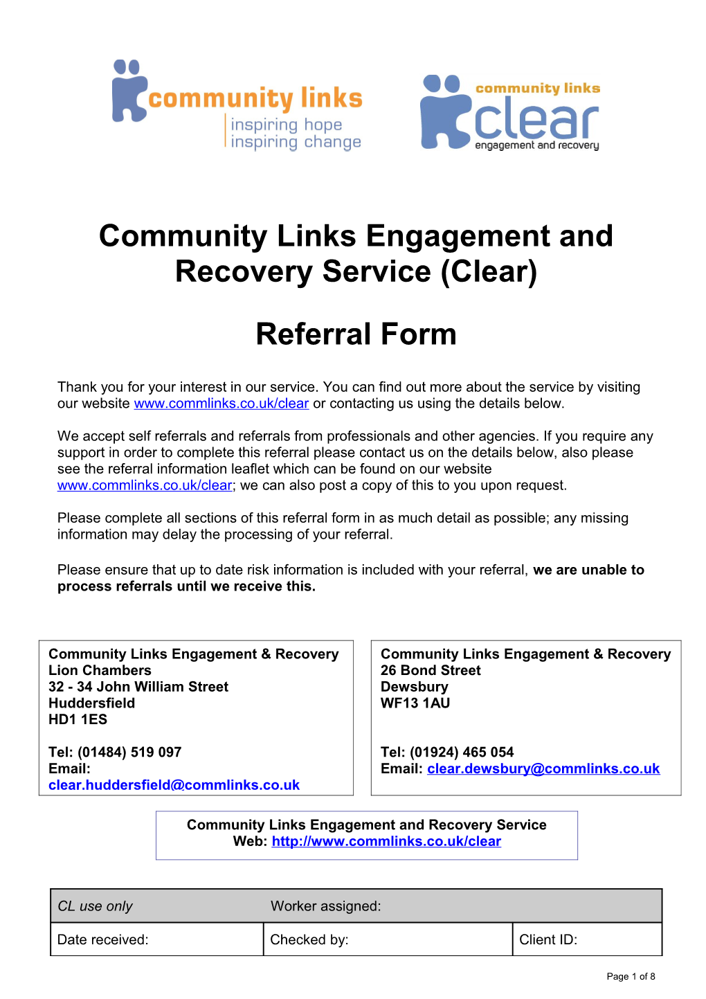 Community Links Engagement and Recovery Service (Clear)
