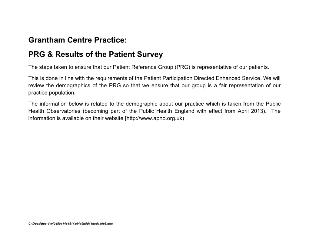 PRG & Results of the Patient Survey