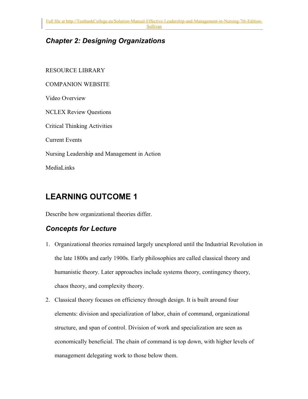 Sullivan: Instructor S Resource Manual for Effective Management