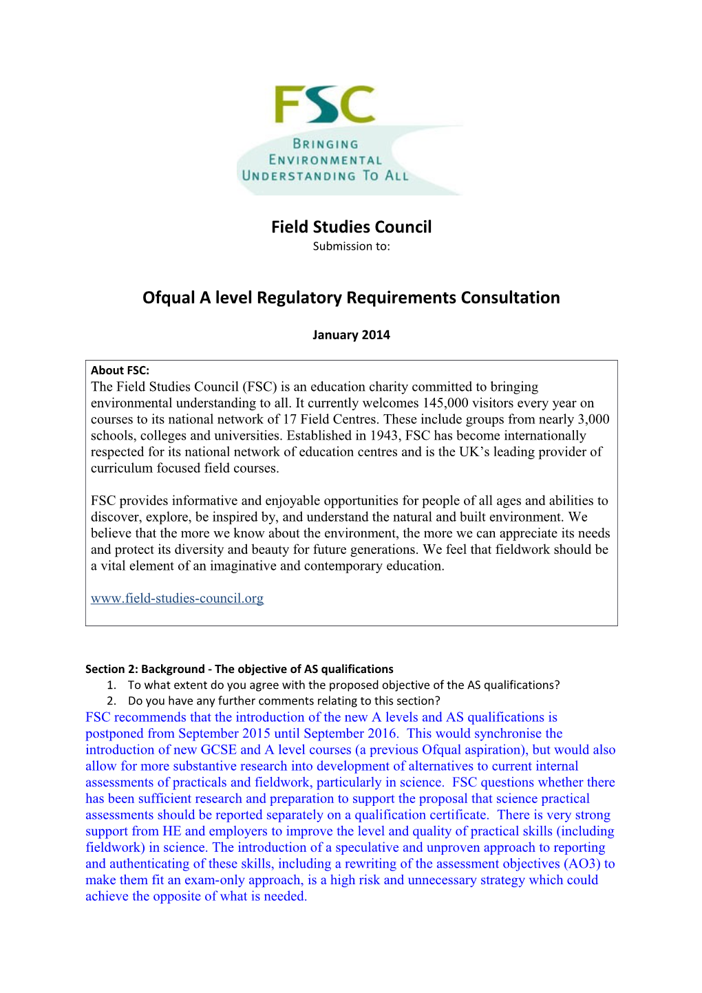 Ofquala Level Regulatory Requirements Consultation