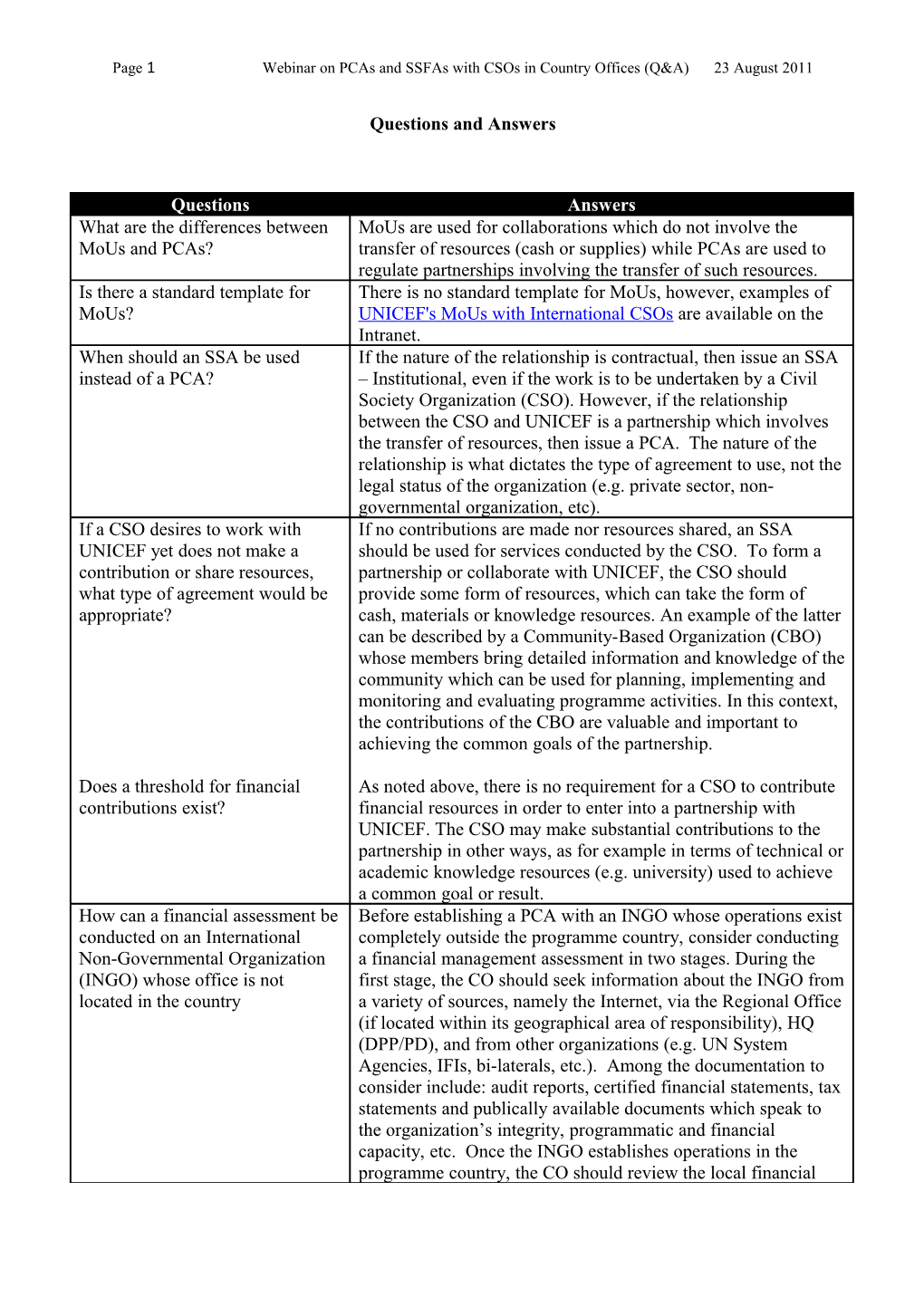 Page 1Webinar on Pcas and Ssfas with Csos in Country Offices (Q&A)23August 2011