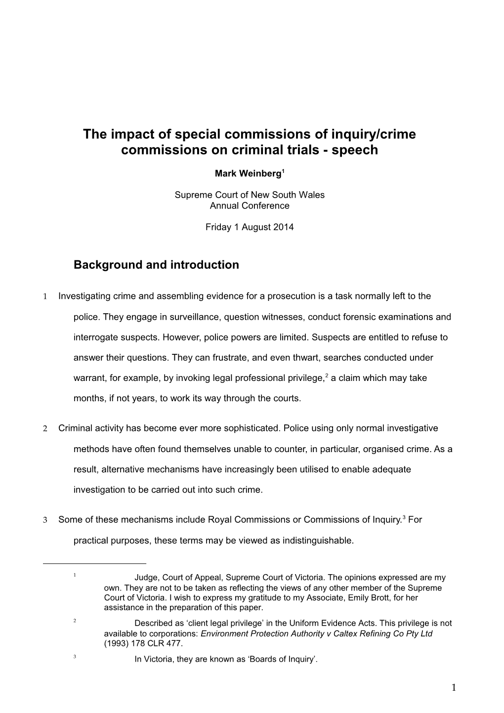 The Impact of Special Commissions of Inquiry/Crime Commissions on Criminal Trials - Speech