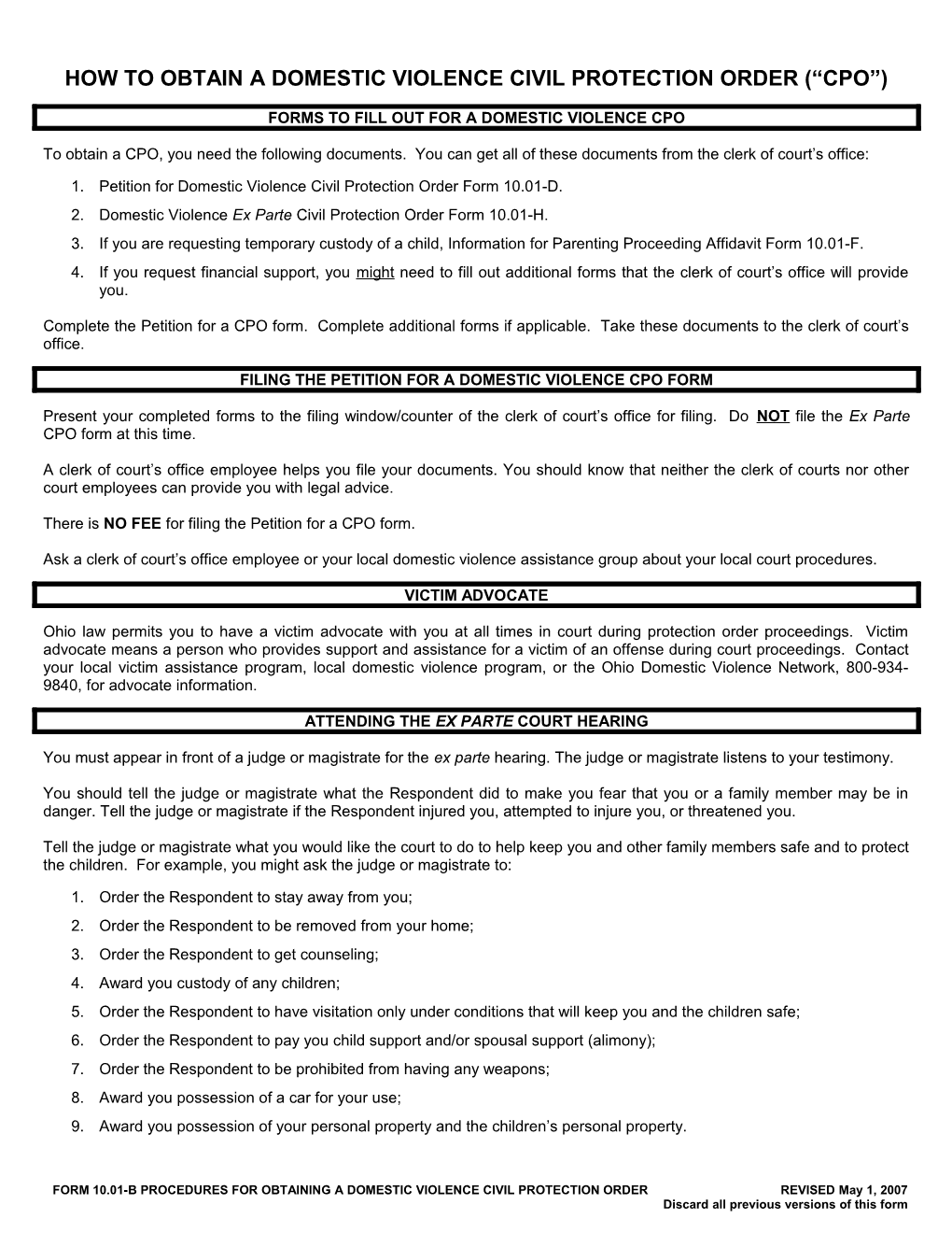 How to Obtain a Domestic Violence Civil Protection Order ( Cpo )