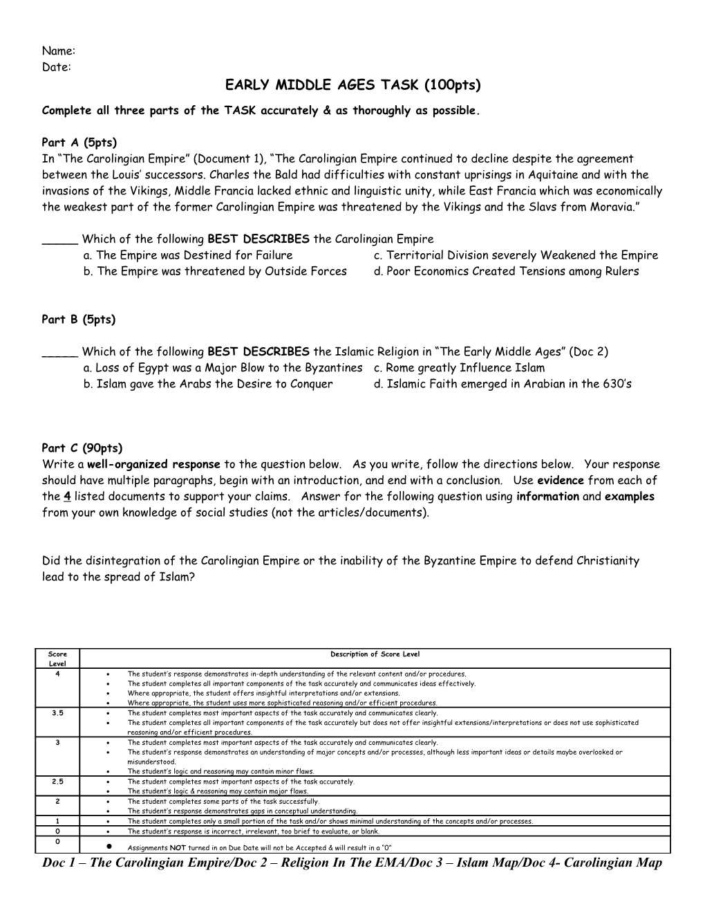 EARLY MIDDLE AGES TASK (100Pts)