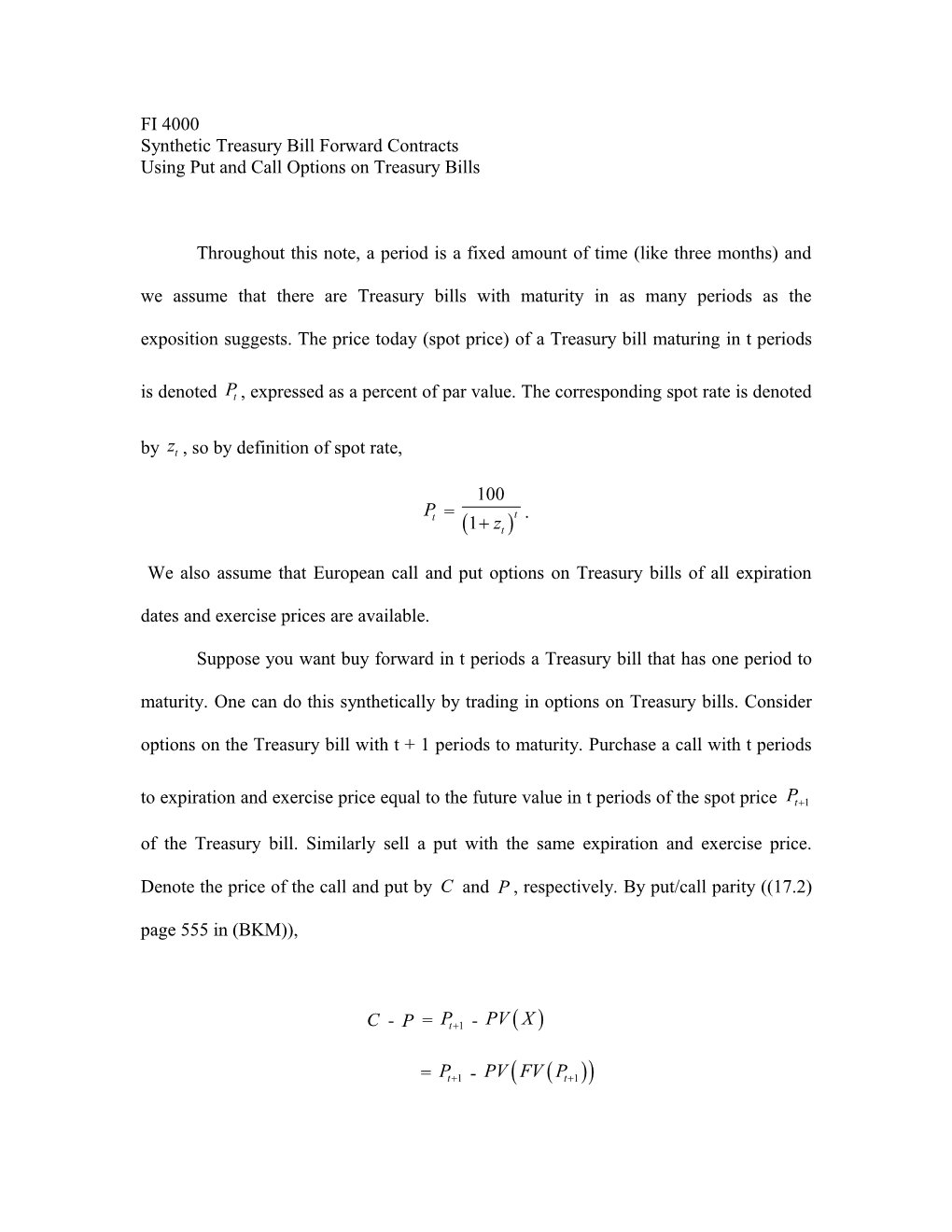 Synthetic Treasury Bill Forward Contracts