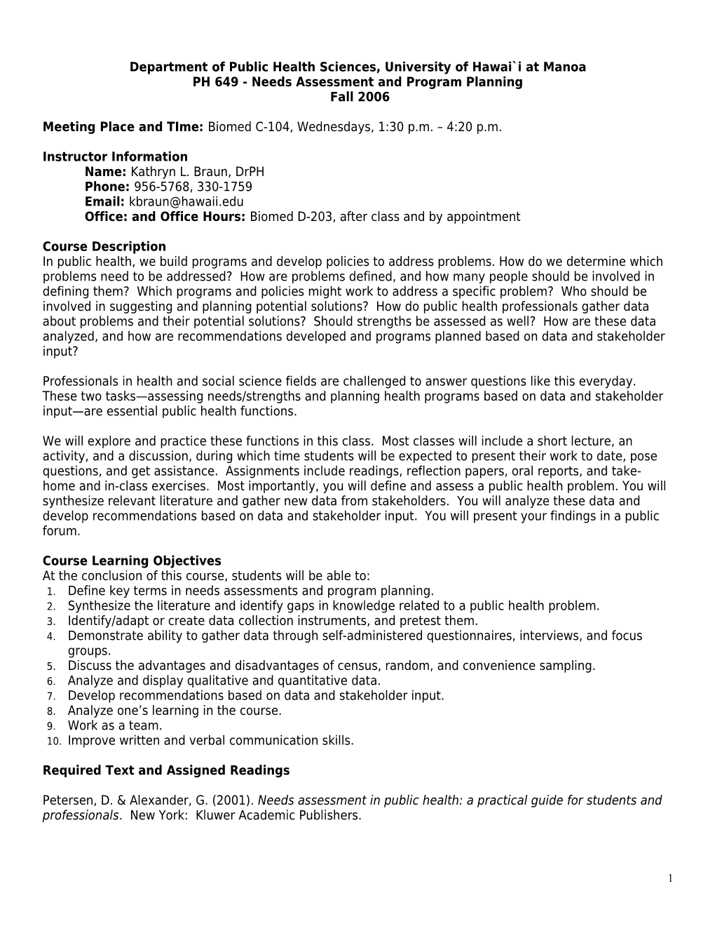PH 649 Needs Assessment and Program Planning