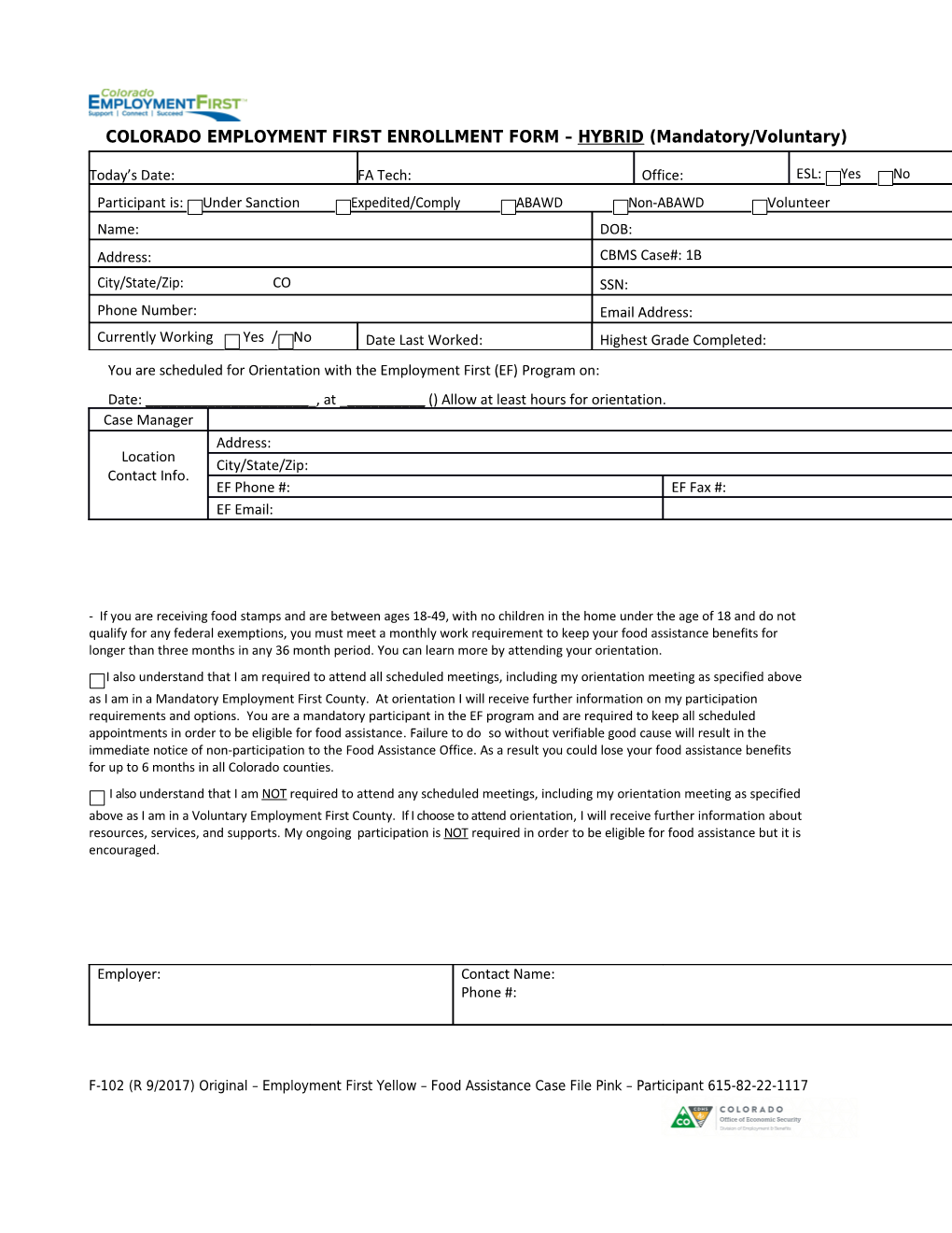 Colorado Employment First Enrollment Form