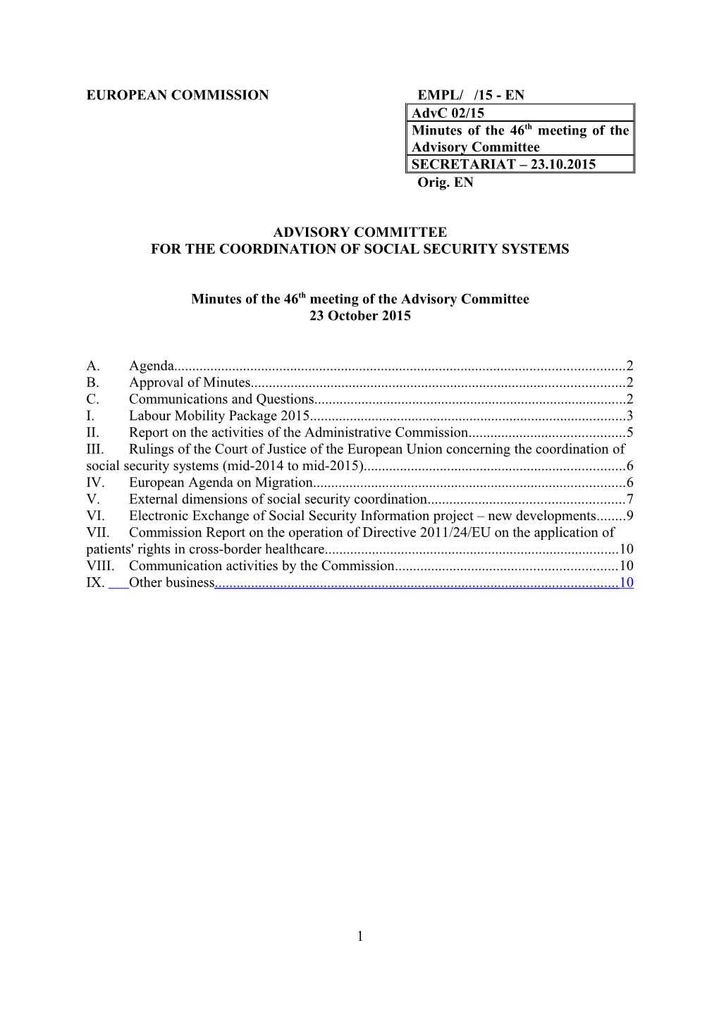 Minutes of the 46Thmeeting of the Advisory Committee