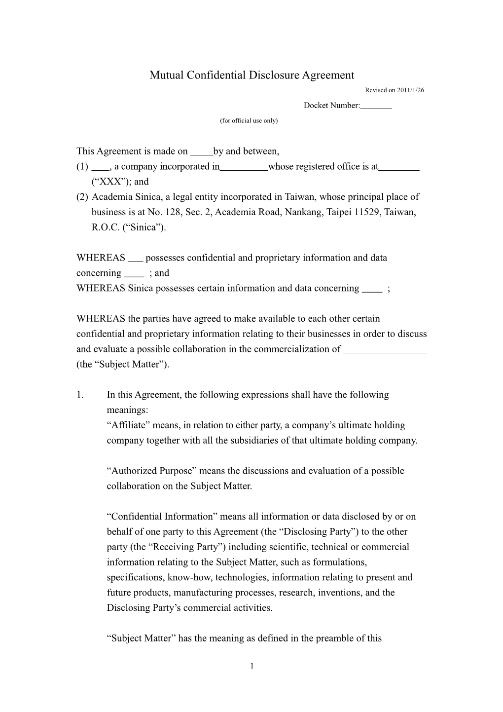 Confidental Disclosre Agreement