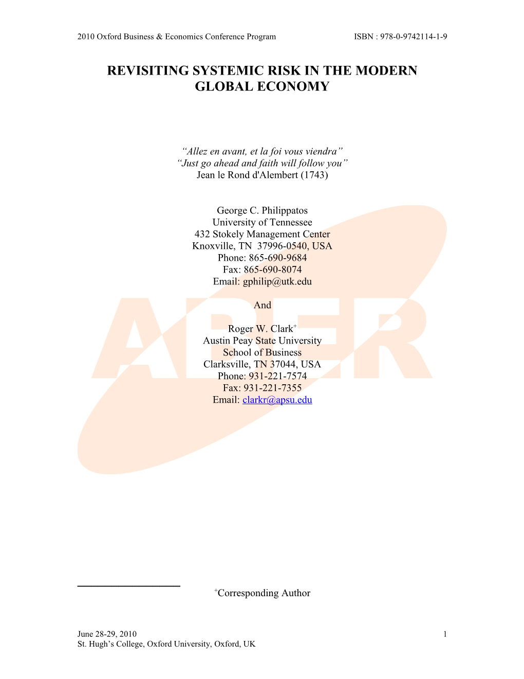 Revisiting Systemic Risk in the Modern Global Economy