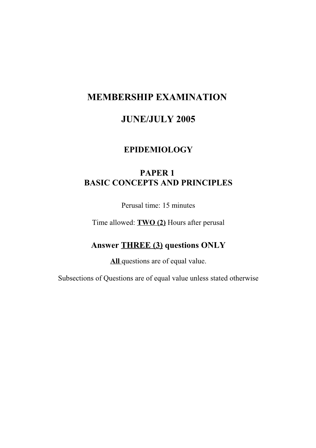 Epidemiology Exam Papers 2005