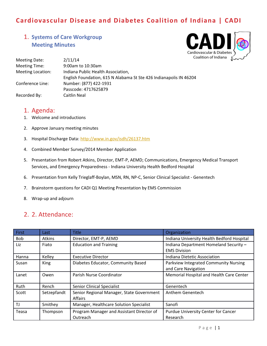 Cardiovascular Disease and Diabetes Coalition of Indiana CADI