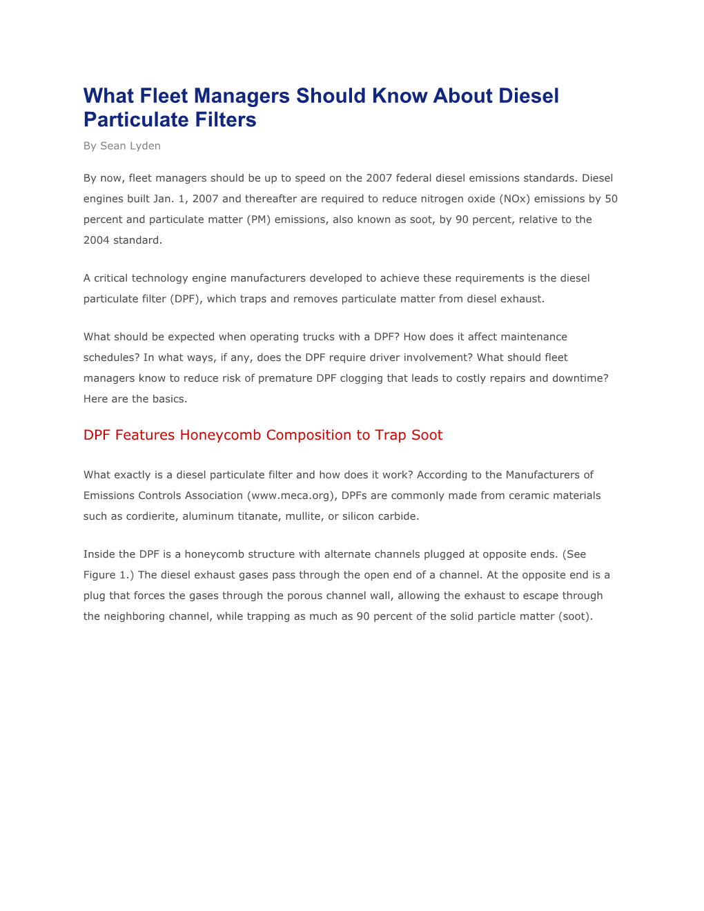 Diesel Particulate Filters - DPF