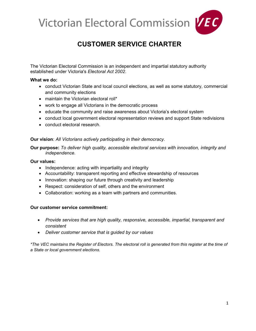 Customer Service Charter