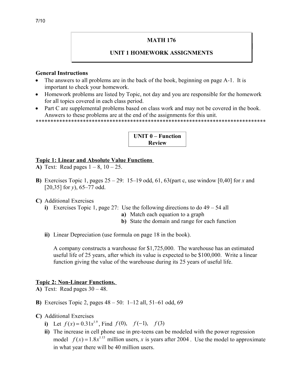 Unit 1 Homework Assignments