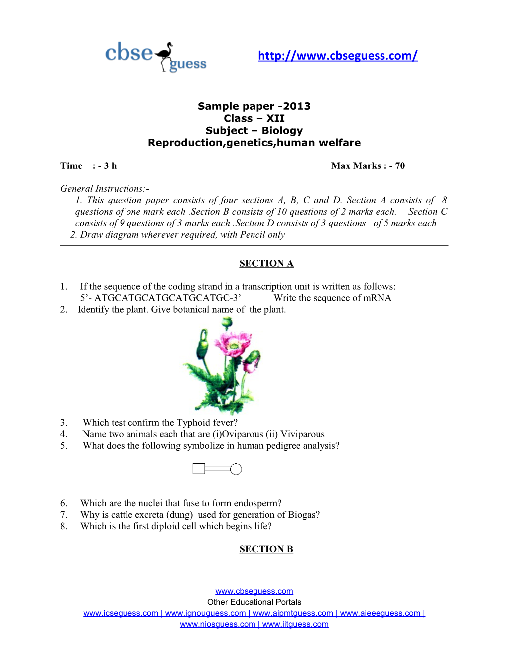 Sample Paper -2013 Class XII Subject Biology