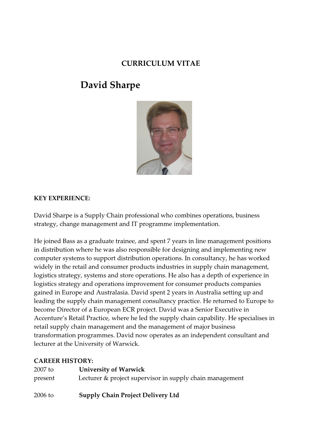 Curriculum Vitae: David Sharpe